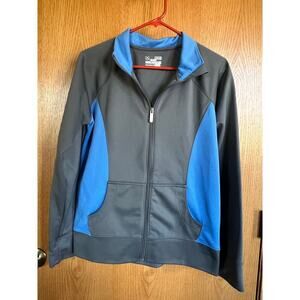 Under Armour semi fitted full zip jacket, gray and blue, women's M